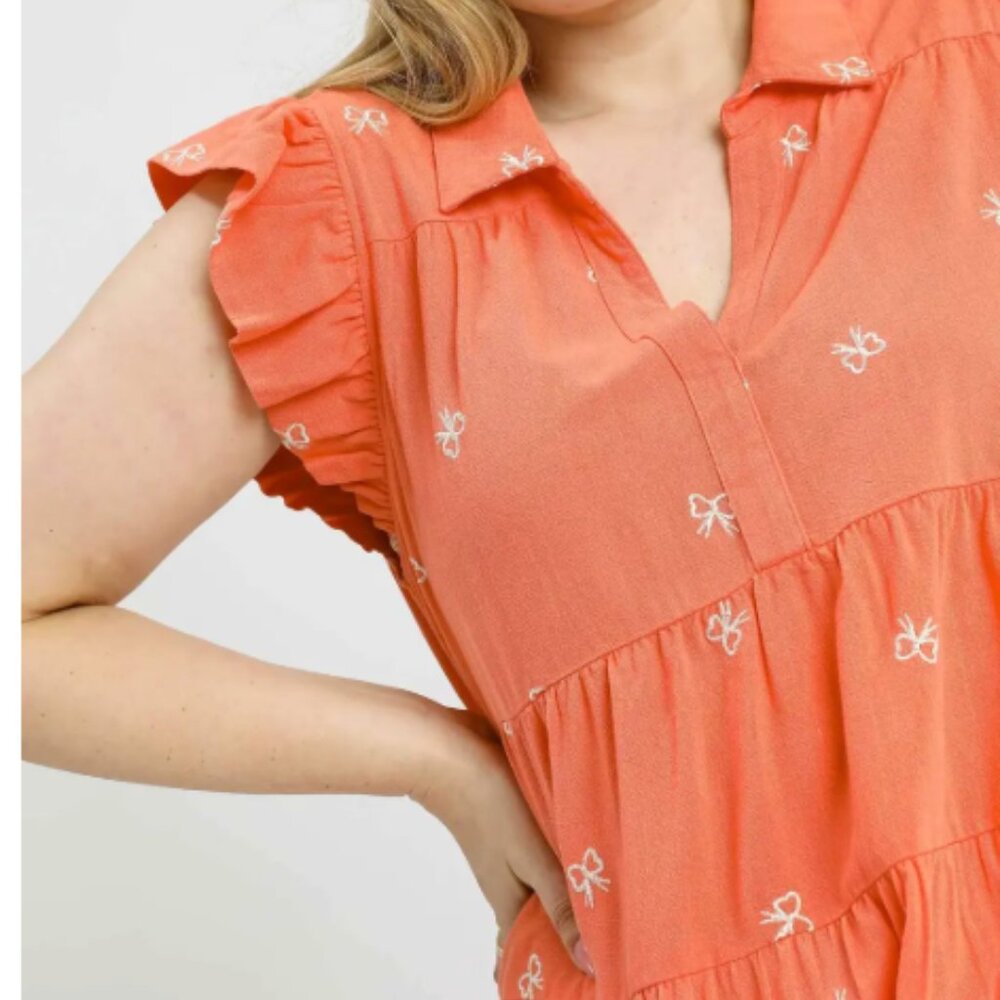 242.Linen Flutter Embroidered Mini Dress - Picture 4 of 4
